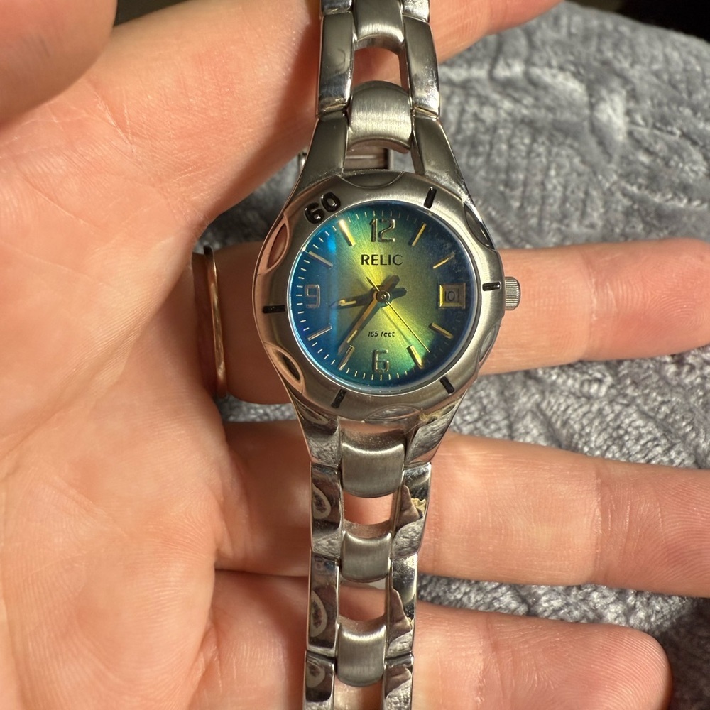 Relic blue & green watch with stainless steel